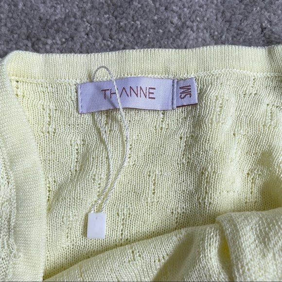 THANNE Yellow Cotton Blend Cropped Short Sleeve Button Front Cardigan NWOT S/M - Picture 5 of 8